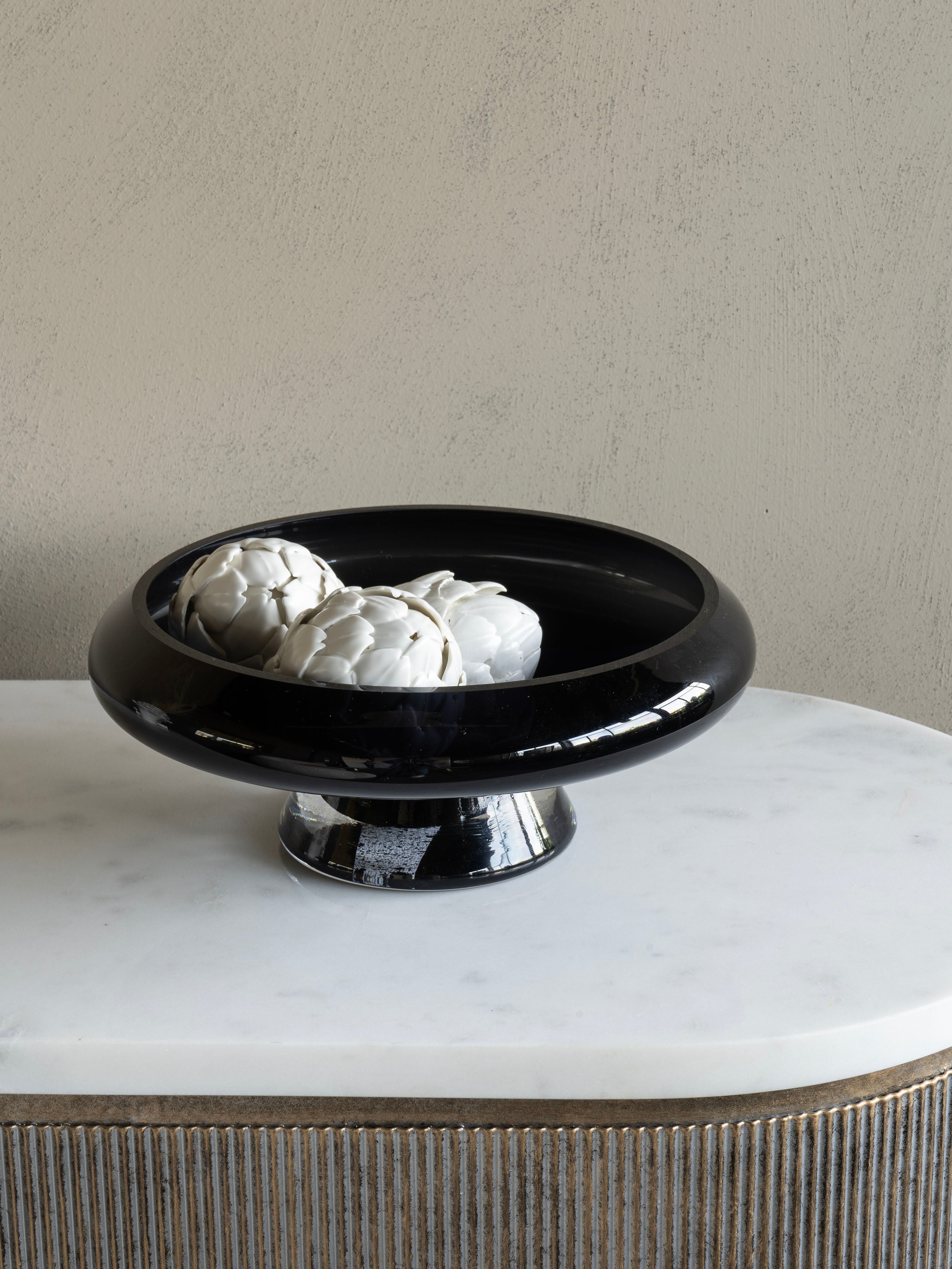 Noir Black Glass Bowl on Stand